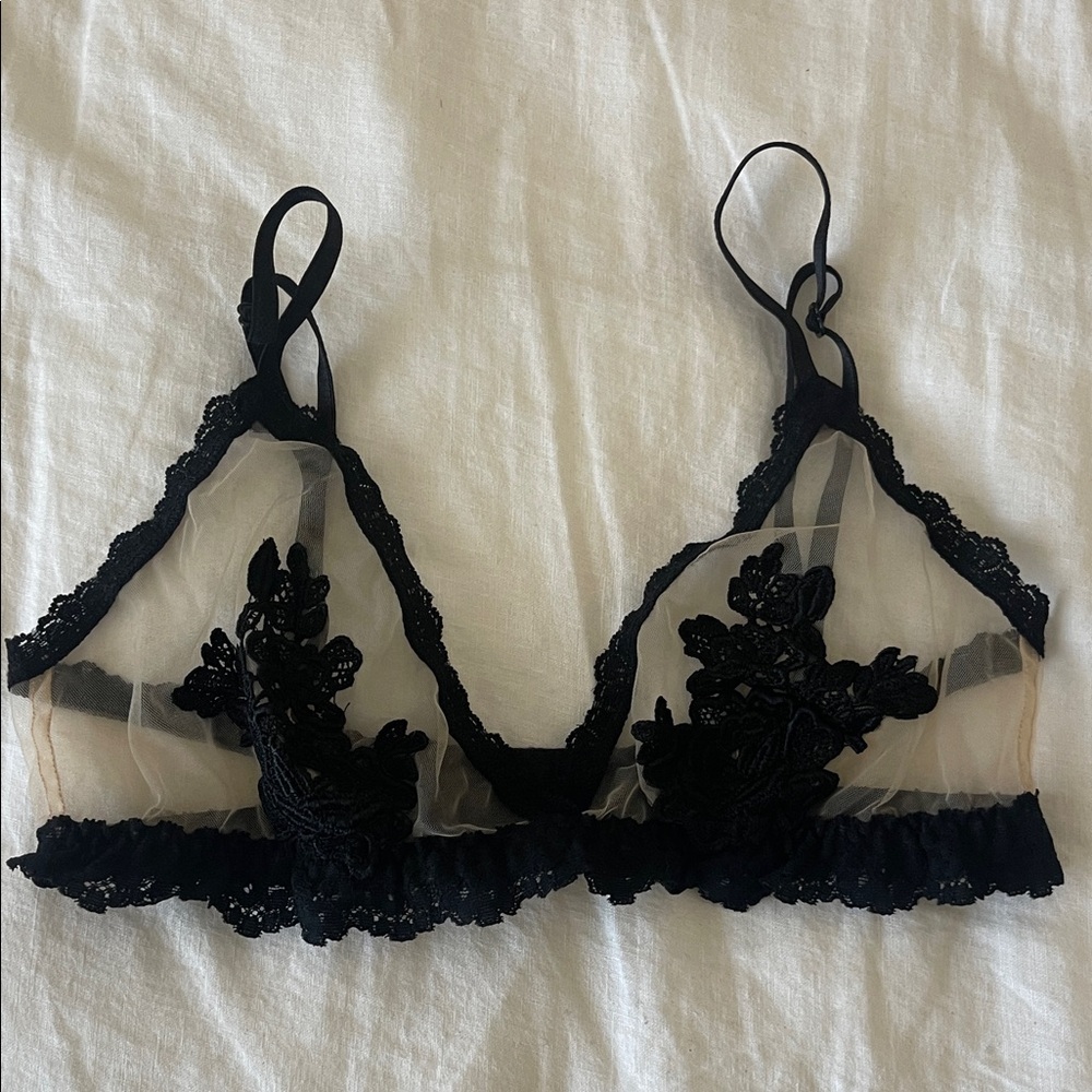 Free People Black Sheer Lace Bralette
